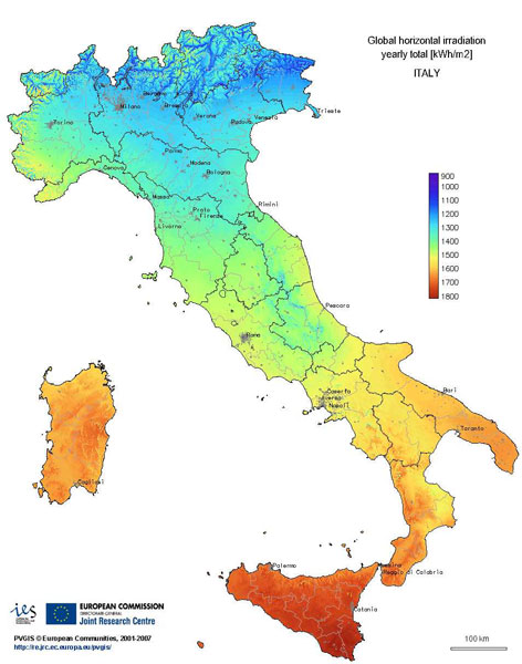 irradiazione solare in italia